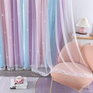 XiDi Dream Star Blackout Curtains for Kids Rooms Girl Princess Curtain for Daughter Bedroom Window (Pink Purple, W52 X L72) - Image 7