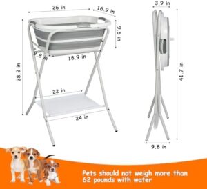 Nidouillet Dog Bath Tub,2 in 1 Dog Washing Station Elevated Professional Collapsible Foldable Portable Shower Bathtub Pet Bath Tubs,for Small Dogs and Cats Bathroom Outdoor and Pet Store(Grey) - Image 2