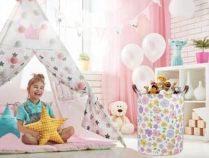 Kids Laundry Hamper,Flower Laundry Basket Collapsible Girls Storage Baskets for Home Decor,Office,Toy Organizer,(Flower) - Image 3