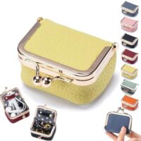 Leather Mini jewelry box, portable vintage leather coin Purse Jewelry box with kiss lock, Mini travel ring box for earrings/rings/necklaces/bracelets