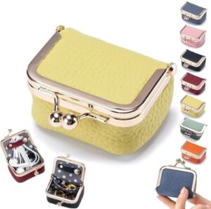 Leather Mini jewelry box, portable vintage leather coin Purse Jewelry box with kiss lock, Mini travel ring box for earrings/rings/necklaces/bracelets