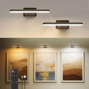 FULEN 2 Pack Picture Lights for Wall,Battery Operated Wall Sconce Rechargeable,LED Wall Light Cordless with Remote,3 Color Temperature, Art Lights for Painting,Frame,Gallery,Dartboard Lights,Black