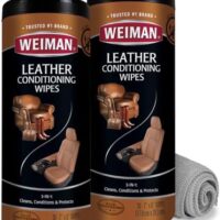 Weiman Leather Cleaner Wipes - Clean Condition UV Protection Help Prevent Cracking or Fading of Furniture, Car Interior, Couch, and Shoes, 2 Pack with Microfiber Cloth
