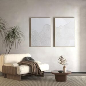 Framed Neutral Abstract Wall-Art Painting - Large Abstract Canvas Wall Decor 3D Curve Illustrations Hand painting for Living Room, Bedroom, Office - 2 Piece 28 x 40 Inch, Ready to Hang - Image 2