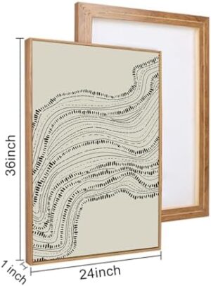 HLNIUC Neutral Abstract Framed Canvas Wall Art Set, Black Beige Wave Line Wall Decor, Large Minimalist Painting, Modern Geometric Art Print for Living Room, Bedroom, Dinning Room, Office - 24"x36"x3 - Image 7