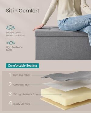 SONGMICS MAZIE Collection - 30 Inches Folding Storage Ottoman Bench, Ottoman Foot Rest, End of Bed Bench, Storage Chest, Load 660 lb, for Living Room, Bedroom, Entryway, Light Gray ULSF47G - Image 6
