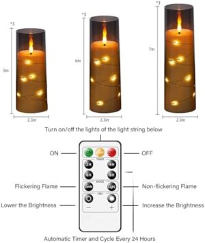 Flameless LED Candles with Timer 9 Pc Flickering Flameless Candles for Romantic Ambiance and Home Decoration Stable Acrylic Shell,with Embedded Star String,Battery Operated Candles(Grey) - Image 5