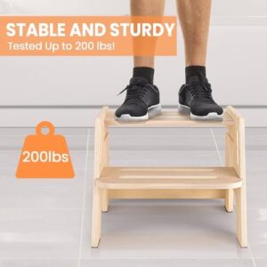 Toddler Step Stool, Wooden Height-Adjustable 2-Step Stool for Kids, Potty Training Stool with Handles for Bathroom Sink, Kitchen, Bedroom - Image 4