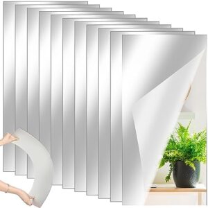 Queekay 10 Pcs Home Gym Mirrors 12" x 24" Acrylic Wall Mirror Tiles 2mm Thick Self Adhesive Mirror Sheets Frameless Wall Mounted Mirror Stickers Decor for Workout Bedroom Ceiling