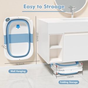 Collapsible Baby Bathtub,Baby Bath Tub with Soft Cushion & Thermometer,Baby Bathtub Newborn to Toddler 0-36 Months,Portable Travel Baby Tub (Pale Blue) - Image 4