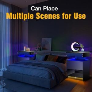 Nightstand Set 2,Nightstand with Charging Station,Induction Light and LED Light,Bedside Table with Drawers,Modern Nightstand End Side Table for Bedroom,Nightstands with Bookshelf,Black - Image 5