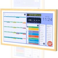 Cozyla 32 Inch Digital Calendar Wall Touch Screen Syncs All Android Tablet Apps To Do List Notepad Electronic Wall Smart Calendar for Family Chore Chart for Kids Adults Meal Planner Wall Mount Woody