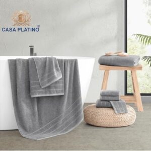 Casa Platino Large Bath Towels Set- 2 Bath Towels(30x 60), 2 Hand Towels & 4 Washcloths - Complete Bathrom Towels Set, Mercerized Soft Cotton Towel Set for Bathroom, Absorbent Towel Set- Grey - Image 6