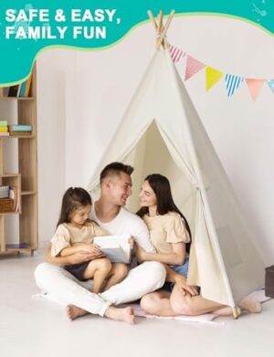 Sumbababy Teepee Tent for Kids Indoor - Natural Canvas Kids Play Tent - Washable Tipi Sleepover Tents with Lights & Carry Bag, Outdoor Toddler Tents for Girls & Boys - Foldable Playroom Gift Toys - Image 4