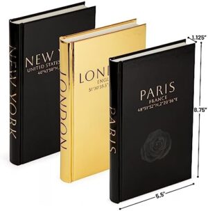 Decorative Books for Home Decor – Decorative Hardcover Display Faux Books for Bookshelf – Black and Gold Foiled Decor Books for Coffee Table – Fashion Designer Books Decor Set of 3 (Black and Gold) - Image 2