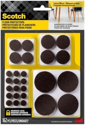 Scotch Felt Pads 162 PCS Brown, Felt Furniture Pads for Protecting Hardwood Floors, Round, Assorted Sizes Value Pack, Self-Stick design, Protecting from nicks, dents and scratches (SP847-NA) - Image 2