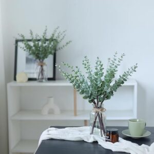 VIERENA 17.5" Artificial Eucalyptus Stems in Glass Vase with Faux Water,Fake Plant Eucalyptus Leaves White Seeds for Centerpiece Table Decorations Farmhouse Wedding Home Greenery Decor (Sage Green) - Image 4