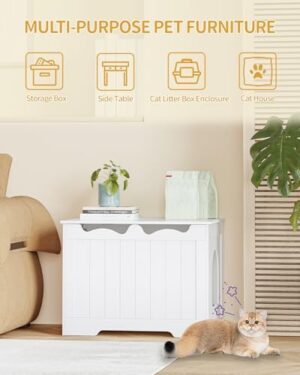 Cat Litter Box Enclosure, Top Opening Hidden Litter Box Cabinet Furniture, Indoor Cat House, Farmhouse Style, for Hallways, Bedrooms, 27.6 x 19.7 x 20.9 Inches, White CB84803X - Image 4