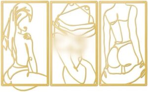 Peryiter 3 Pcs Modern Minimalist Wall Decor Abstract Metal Wall Art Metal Line Art Woman Body Artwork for Bedroom Bathroom Living Room(Gold)