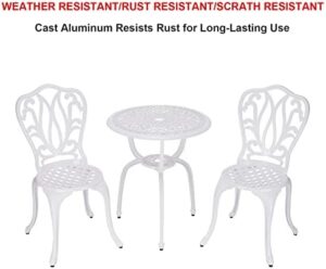 3 Piece Bistro Set,Outdoor Patio Set,Anti-Rust Cast Aluminum Bistro Table Set for Park Yard Front Porch Furniture(New White)… - Image 3