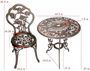 Oakland Living 3-Piece Rose Bistro Set with 23.5-Inch Cast aluminum Top Table - Image 2