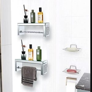 TACIDON Glass Mirrored Wall Shelf. Wall Mounted for Over Toilet. Glamorous Crystal Diamond Glass Towel Bar. Decorative Storage Glass Shelf for Bathroom, Kitchen or Bedroom.(Silver) - Image 5