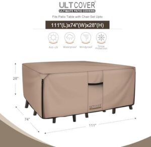 ULTCOVER Rectangular Patio Heavy Duty Table Cover - 600D Tough Canvas Waterproof Outdoor Dining Table and Chairs General Purpose Furniture Cover Size 111L x 74W x 28H inch - Image 2