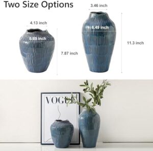 Blue Ceramic Vase for Home Decor - 11.6 Inch, Pampas Grass Vase with Modern Art Texture for Living Room, Dining Table, Farmhouse, Office Decor - Image 3
