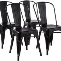 Amazon Basics Metal Dining Chairs, Easy to Assemble, Sturdy, 4 Pack, 20.1" D x 17.1" W x 33.5" H, Matte Black
