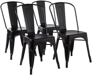 Amazon Basics Metal Dining Chairs, Easy to Assemble, Sturdy, 4 Pack, 20.1" D x 17.1" W x 33.5" H, Matte Black
