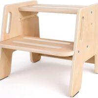 Toddler Step Stool, Wooden Height-Adjustable 2-Step Stool for Kids, Potty Training Stool with Handles for Bathroom Sink, Kitchen, Bedroom