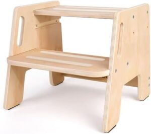 Toddler Step Stool, Wooden Height-Adjustable 2-Step Stool for Kids, Potty Training Stool with Handles for Bathroom Sink, Kitchen, Bedroom