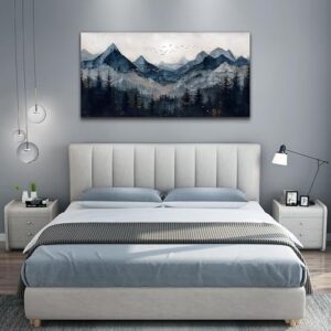 Wapluam Wall Art for Living Room Home Decorations Black And White Wall Painting Canvas Wall Decor For Bedroom Modern Office Decor Abstract Mountains Landscape Artwork Wall Pictures Ready To Hang - Image 3