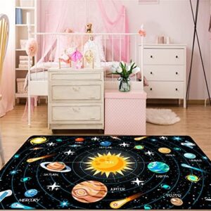 Boys Space Area Rugs for Bedroom Educational Learning Large Carpet Rug Indoor Sofa Floor Mats Solar System Space Theme Living Bedroom Dining Room Decor Crystal Polyester Area Rug Door Mats, 3'×5' - Image 5