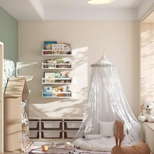 Set of 4 Wall-Mounted Kid's Bookshelf - White Floating Nursery Book Shelves - Durable Wood Construction - Ideal for Nursery Decor, Kids Room, Toy Storage - Image 4