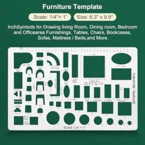 3 Pcs Interior Design Drawing Templates Including a House Floor Plan Template, a Furniture Template and an Interior Design/Kitchen/Bedroom Reusable Stencils for Drawing & Drawing Tools - Image 3