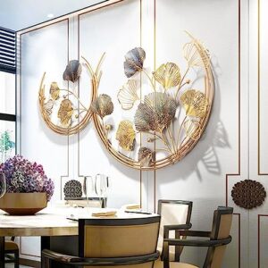 CDDUOLA 3D Room Wall Decor, Handmade Art Metal Round Golden Ginkgo Leaf Decorative Wall Sculpture for Home Living Room And Bedroom, 2 Pack - Image 3