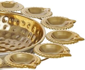 Diya Shape Decorative Urli Bowl for Home Metal Handcrafted for Floating Flowers and Tea Light Candles Home ,Office and Table Decor| Diwali Decoration Items ( 14 Inches), Gold - Image 5