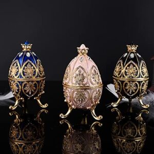 ELLDOO Faberge Egg Style Trinket Box, Enameled Jewelry Box Unique Decorative Metal Box Classic Ornaments Gift for Home Decor, Blue - Image 8