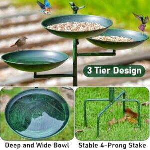 43" H Bird Baths for Outdoors, Free Standing Bird Bath and Feeder 3 in 1, Metal Birdbaths and Feeders with 4-Prong Stake, Tall Heavy Duty Birdbath, Antique Green Bird Bath Stand - Image 4