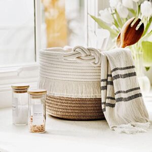 CherryNow Small Woven Storage Baskets Cotton and Jute Rope Decorative Hamper for Diaper, Blankets, Magazine and Keys, Cute Tassel Nursery Decor - Home Storage Container – 9.5'' x 7'' - Image 5