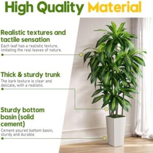 Artificial Dracaena Tree Indoor, 6FT Tall Fake Tree with White Tall Planter, Artificial Trees Fake Yucca Potted Tree for Home Office Living Room Decor,Tall Artificial Plant for Housewarming - Image 2