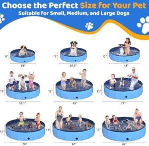 63" x 12" Foldable Dog Pool - Collapsible Hard Plastic Kiddie Pool for Dogs & Kids, Non-Slip Pet Bath Tub for Outdoor Backyard Use, Lightweight & Portable (Blue) - Image 2