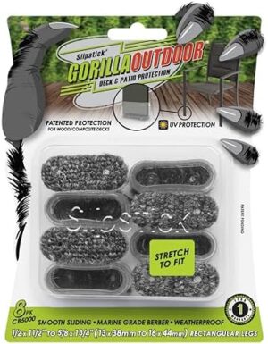 Slipstick GorillaOutdoor Berber Furniture Feet Pads with Clear Sleeve Sock (16 Pack) Weatherproof Outdoor Furniture Sliders for Medium Rectangular Legs