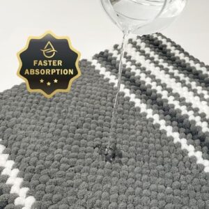 HDFK Bath Mat & Bathroom Rugs, Ultra Soft Chenille Popcorn, Super Absorbent & Non-Slip, Odorless Hot Melt Adhesive Carpet, Striped Shower Rug for Bathtub Floors (32X20 Inch, Black Gray, White) - Image 5