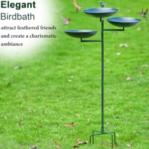 43" H Bird Baths for Outdoors, Free Standing Bird Bath and Feeder 3 in 1, Metal Birdbaths and Feeders with 4-Prong Stake, Tall Heavy Duty Birdbath, Antique Green Bird Bath Stand - Image 2