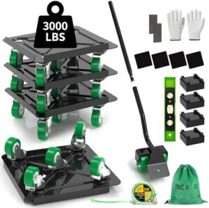 NESTEASY Heavy Duty Furniture Dolly 360° Rotating 5 Wheels, Alloy Steel Furniture Movers Upto 3000 lbs/1360 Kg Load Capacity with Measure Tape and Leveler (5.3x5.3 in)