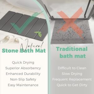 Stone Bath Mat - Foldable Diatomite Bath Mat, 23.81 x 15.35”, Non-Slip, Super Absorbent, Quick Drying Bathroom Mat | Easy to Clean Shower Floor Mat, Dark Gray - Image 6