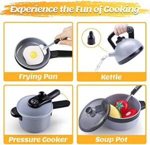 iPlay, iLearn Kids Kitchen Toy Accessories, Toddler Cooking Playset, Pretend Pots Pans Set, Girls Cookware Appliance, Child Cutting Food Utensils, Valentine's Easter Gift for 3 4 5 Years Old Boys-Gray - Image 6