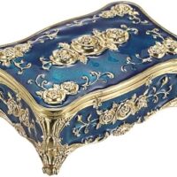 Hipiwe Metal Jewelry Box with Rose Pattern - Vintage Trinket Organizer Box Rectangular Keepsake Storage Box for Ring Earrings Necklaces Home Decor Gift for Women, Blue